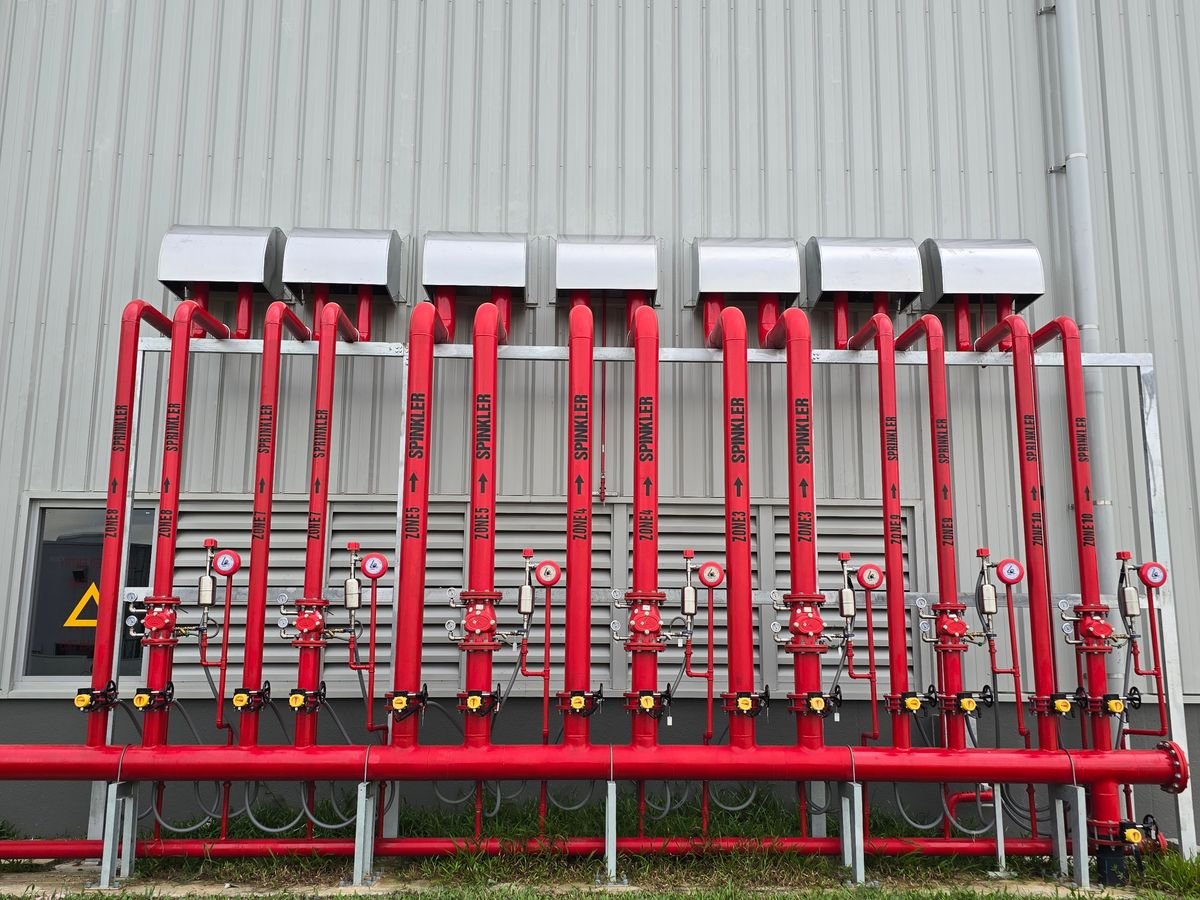 Industrial fire sprinkler pipes and valves