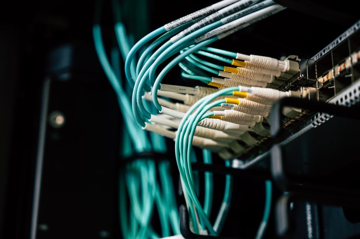 Network cables connected to server equipment